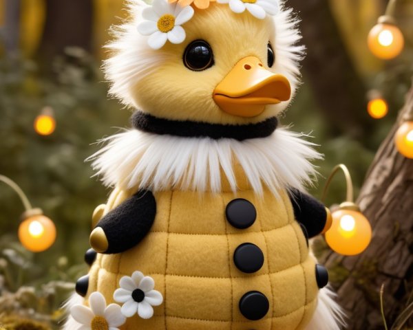 Plush Duckling in Floral Crown and Bee Outfit