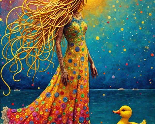 Surreal Scene of a Figure by the Shore at Night