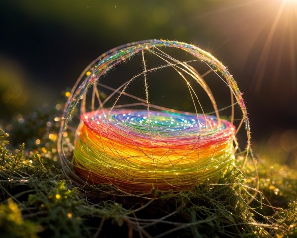 Vibrant Spiraled Threads on Green Surface in Sunlight
