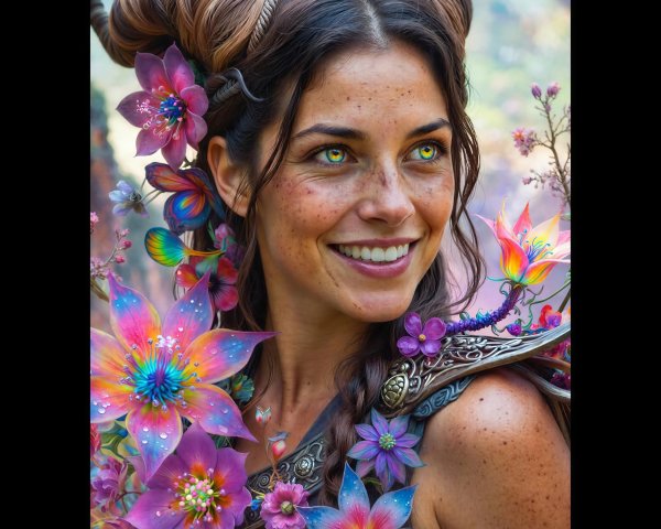 Close-up Portrait of a Fantasy Woman with Flowers
