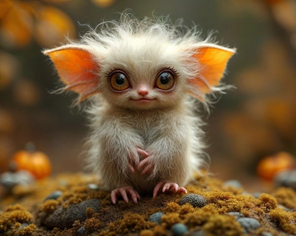 Whimsical creature in a mossy autumn setting