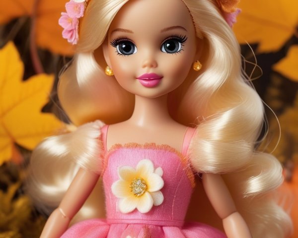 Styled Doll with Floral Crown and Autumn Background