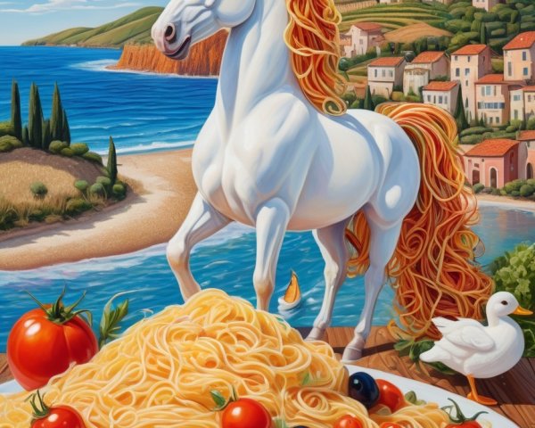 Whimsical Unicorn and Scenic Coastal Landscape