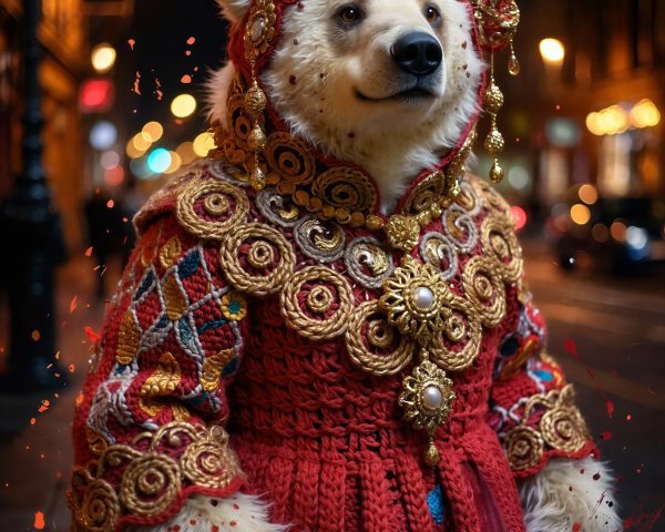Hyperrealistic Close-Up of a Dressed White Bear