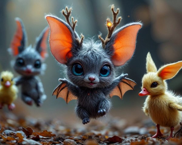 Whimsical Creatures in a Magical Autumn Forest