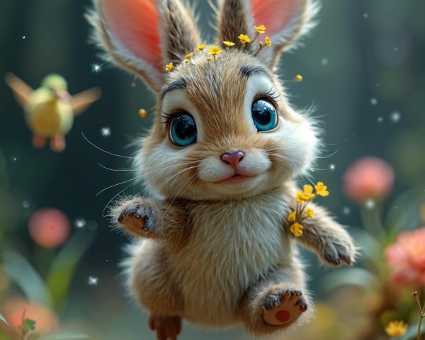 Cheerful Rabbit in a Vibrant Forest Setting