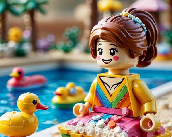 Colorful LEGO Minifigure on a Beach with Duck