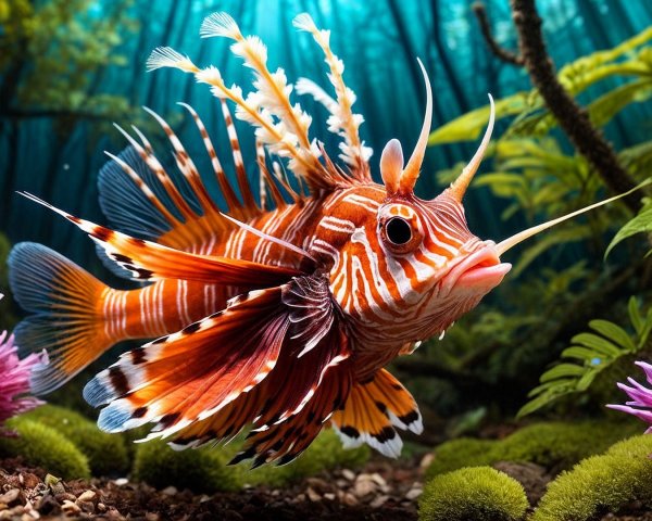 Vibrant Lionfish in Lush Underwater Environment