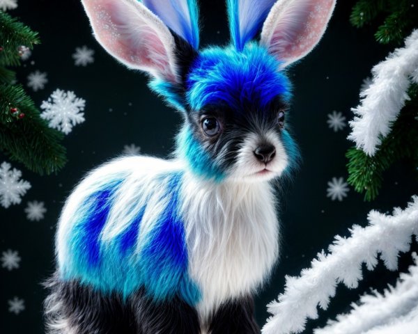 Whimsical Creature in Snowy Winter Landscape