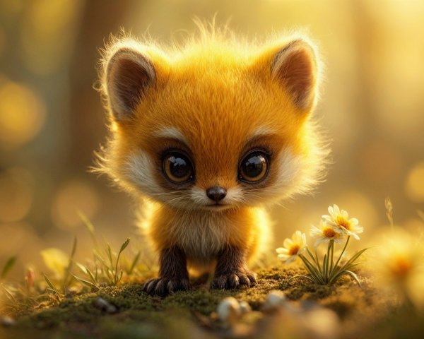 Adorable fox in a flower-filled field under sunlight