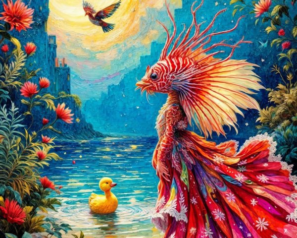 Whimsical Fish Figure in Red Dress by Luminous Water