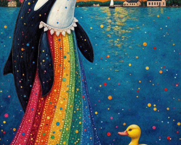 Whimsical Orca in Rainbow Gown by Shimmering Water