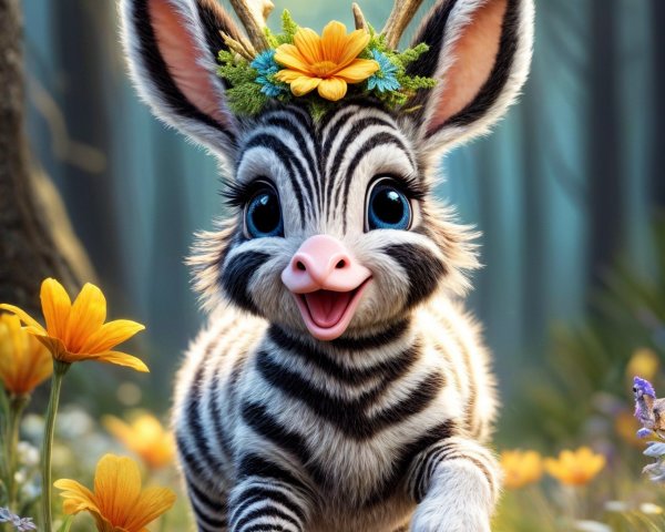 Whimsical Zebra-Deer Creature in a Vibrant Forest
