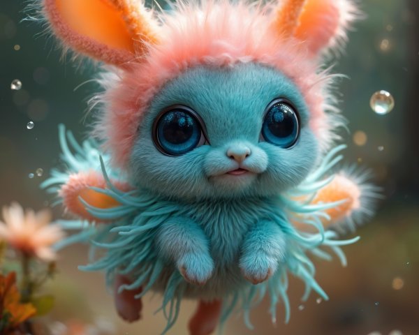 Whimsical Fluffy Creature in a Vibrant Forest