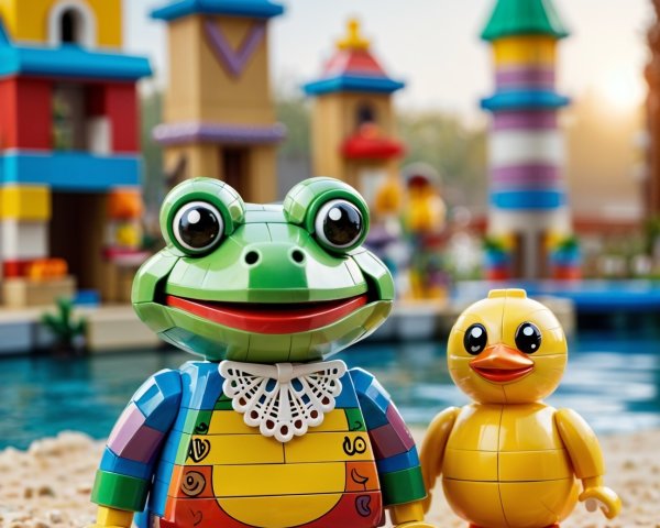 Colorful LEGO Scene with Frog and Duck Characters