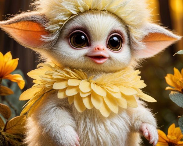 Whimsical Creature with Flower Crown in Enchanted Forest