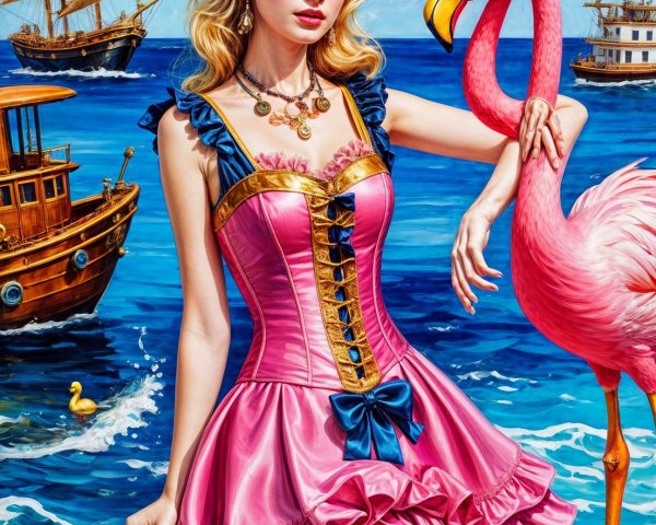 Vibrant Summer Scene with Woman in Pink Dress