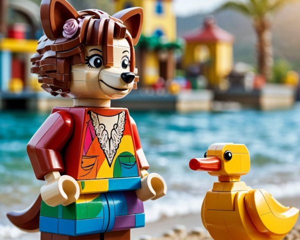 Colorful LEGO Scene with Fox Character and Duck Figure