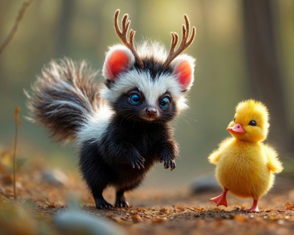 Whimsical Forest Scene with Playful Creatures