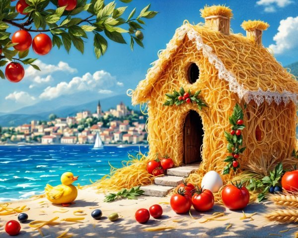 Whimsical Spaghetti House by Sparkling Blue Sea