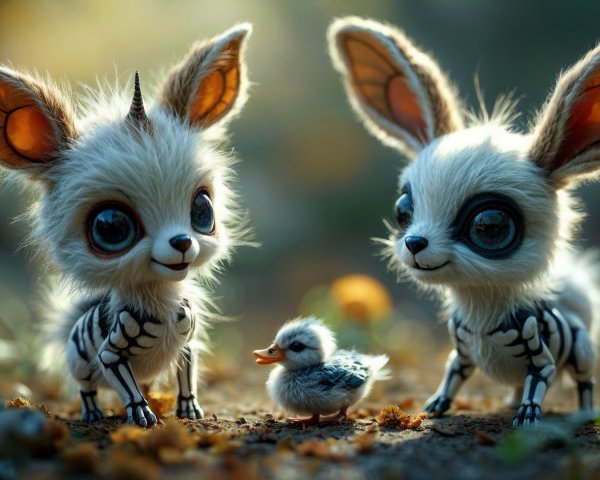 Whimsical Forest Scene with Adorable Creatures