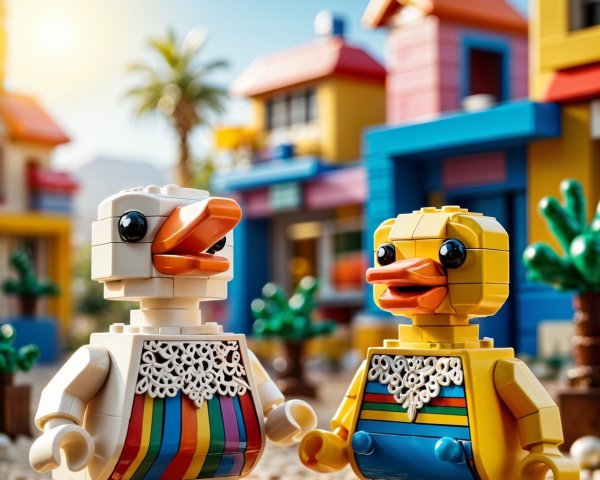 Cheerful LEGO Duck Figures in Colorful Environment