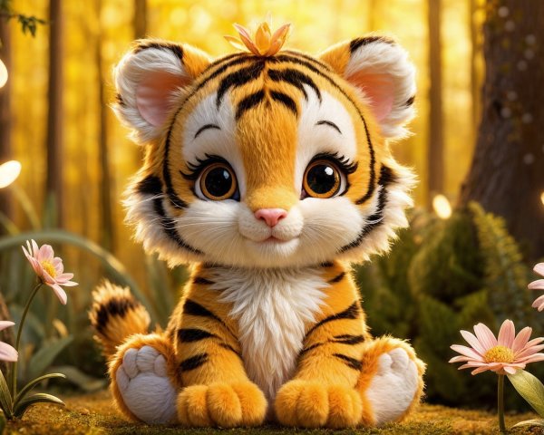 Animated tiger cub in a vibrant forest setting