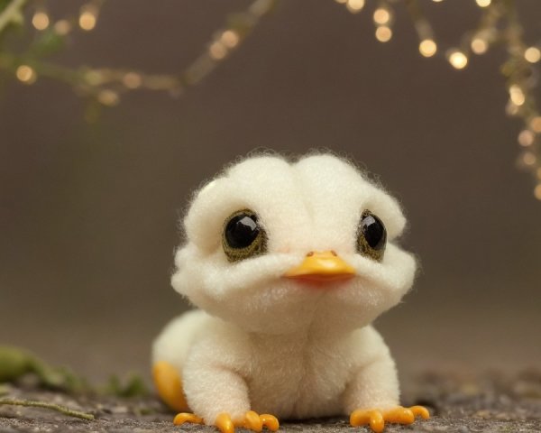 Plush Duckling Against Blurred Whimsical Background