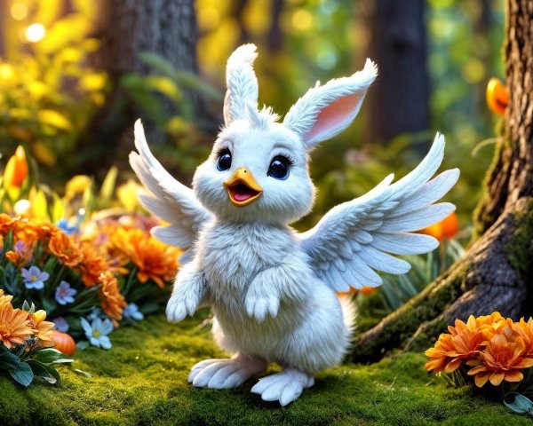 Whimsical Furry Creature in Vibrant Forest Setting
