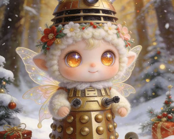 Charming Chibi Fae-Girl Puppet in Winter Wonderland