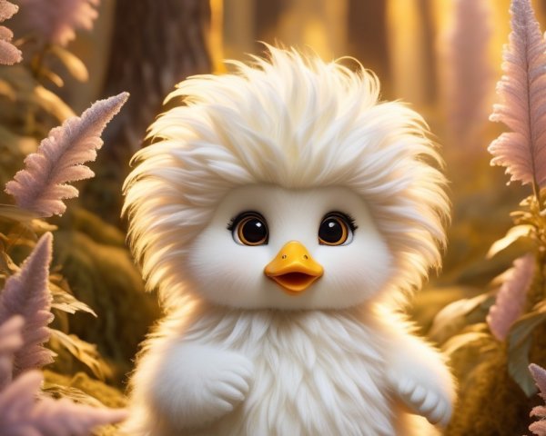 Fluffy Creature in Golden Light Forest Setting