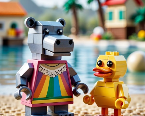 Whimsical LEGO Figures by a Serene Lakeside Scene