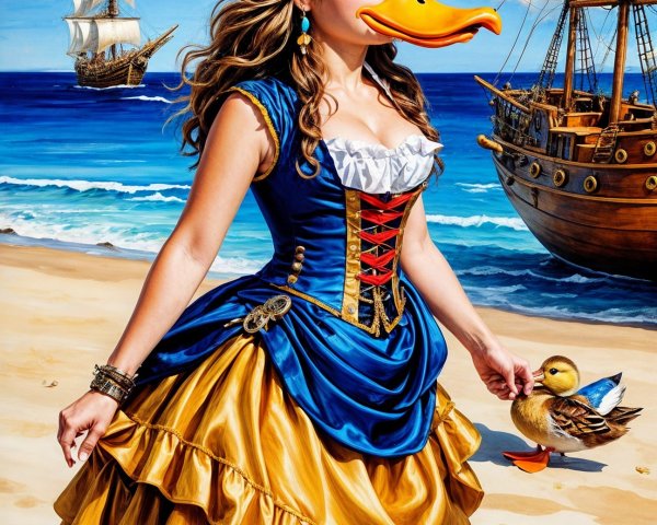 Whimsical Pirate Scene with Duck and Beach Setting