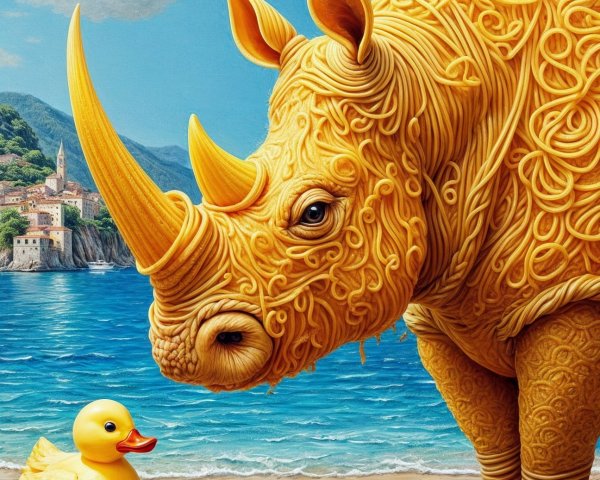 Whimsical Rhinoceros and Rubber Duck by Coastal Village