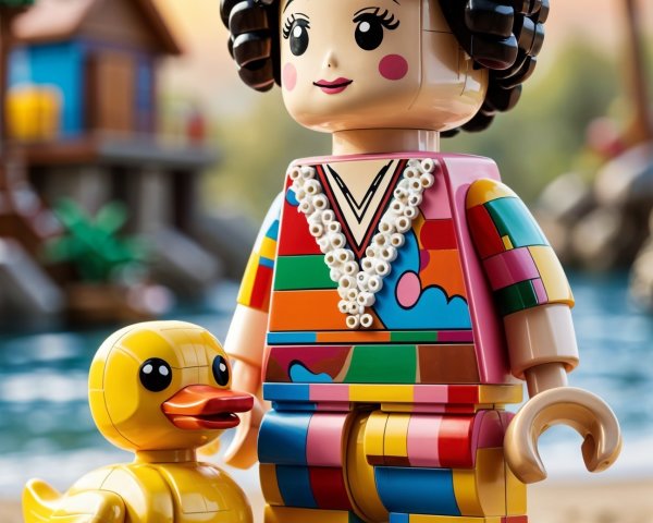 Colorful LEGO Beach Scene with Playful Figure and Duck