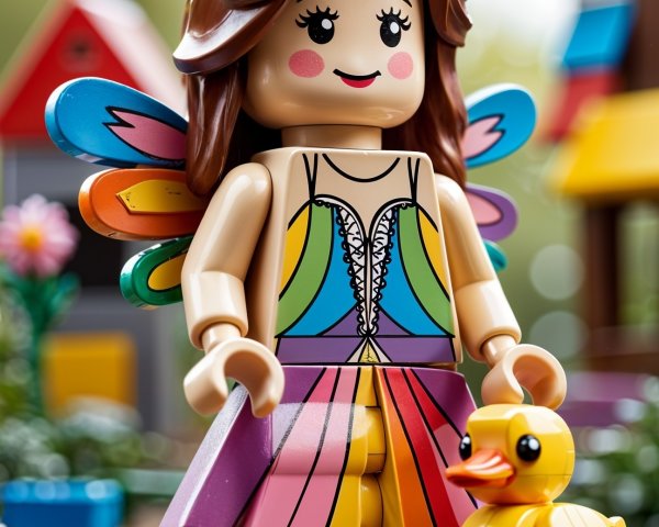 Colorful LEGO Fairy Figure with Rainbow Wings in Garden