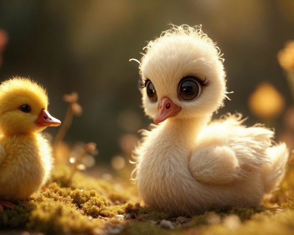 Whimsical Meadow with Cartoon Ducklings and Flowers