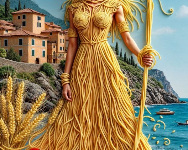 Woman in Spaghetti Gown by Scenic Coastline