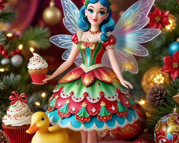 Cheerful Christmas Fairy Doll with Colorful Details