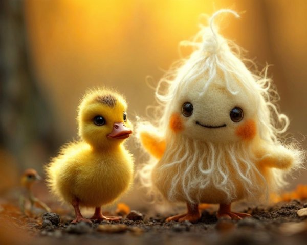 Whimsical Scene of a Character and Duckling Friendship