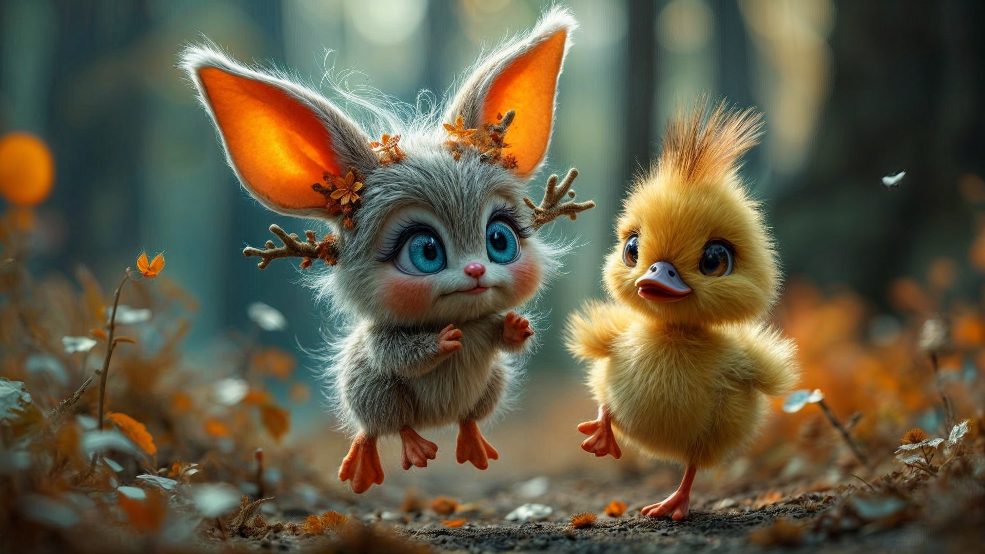 Whimsical Forest Creatures Frolicking on a Path