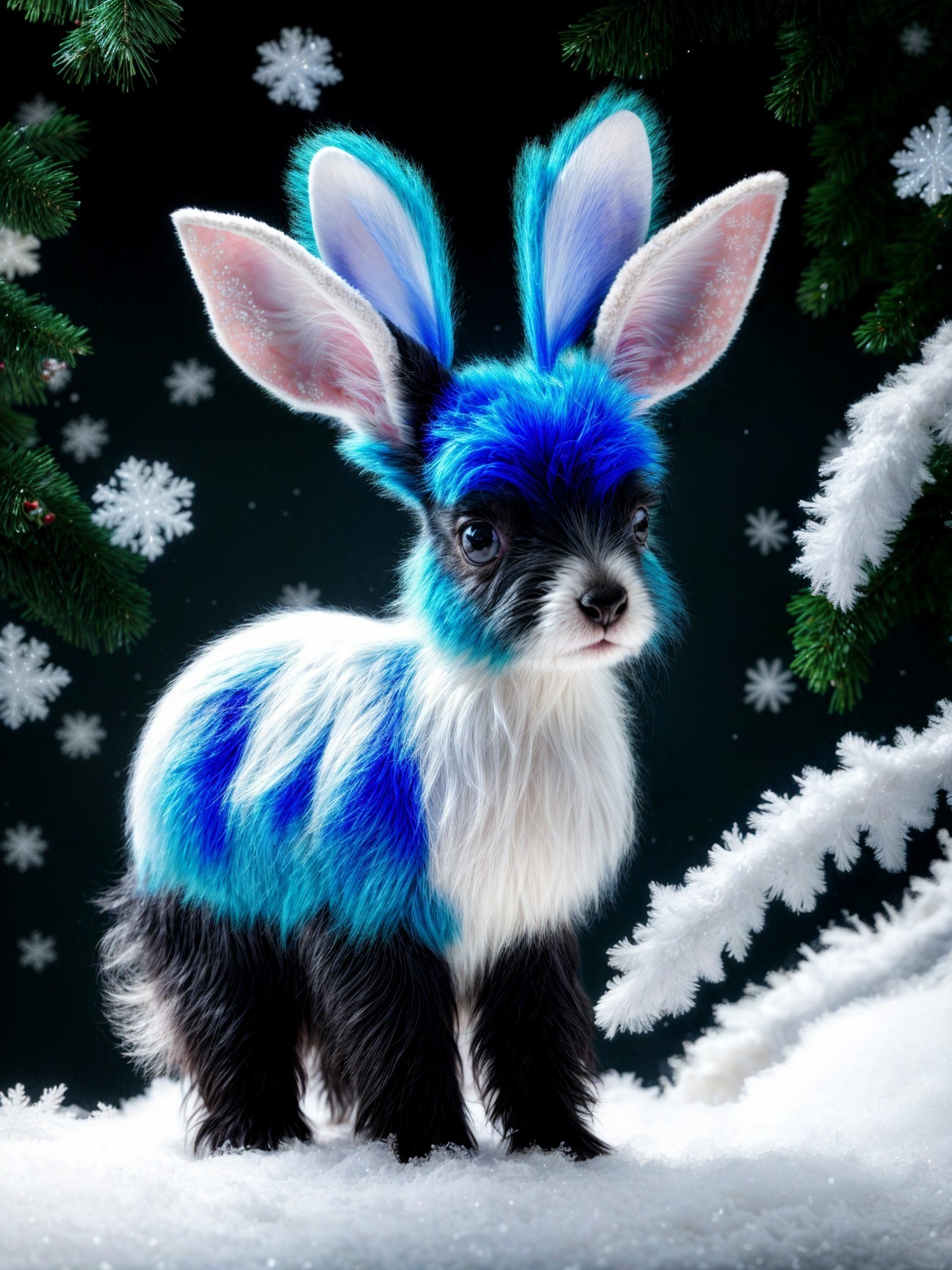 Whimsical Creature in Snowy Winter Landscape