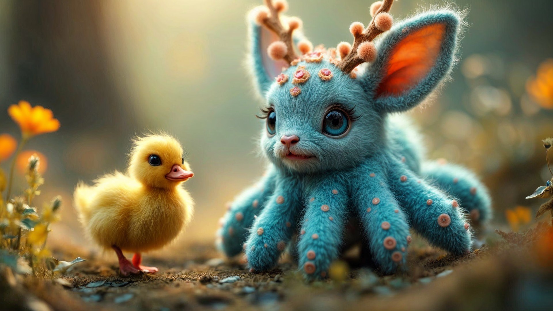 Whimsical Forest Scene with Colorful Creatures