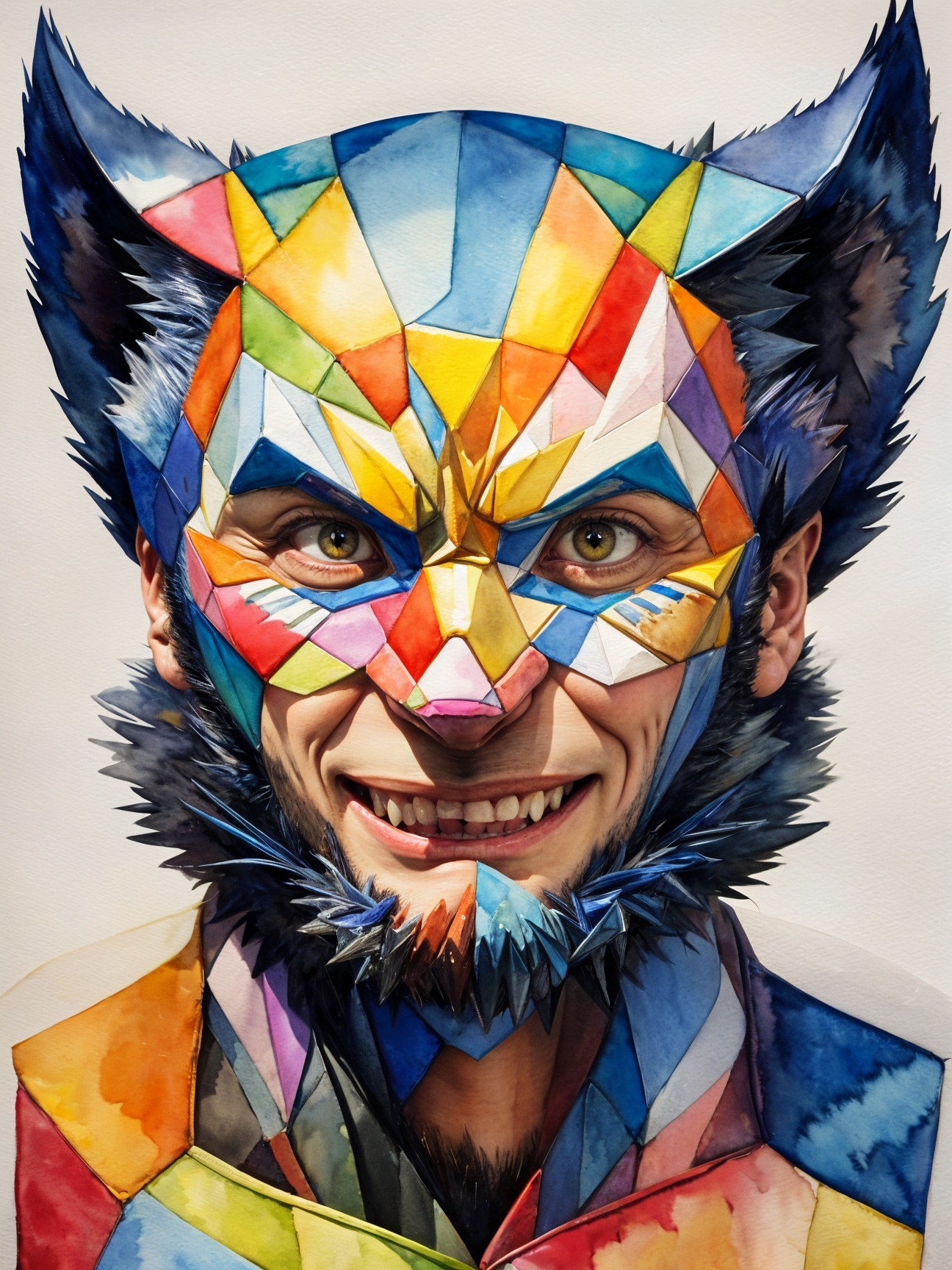 Vibrant Geometric Portrait of a Wolf-like Character