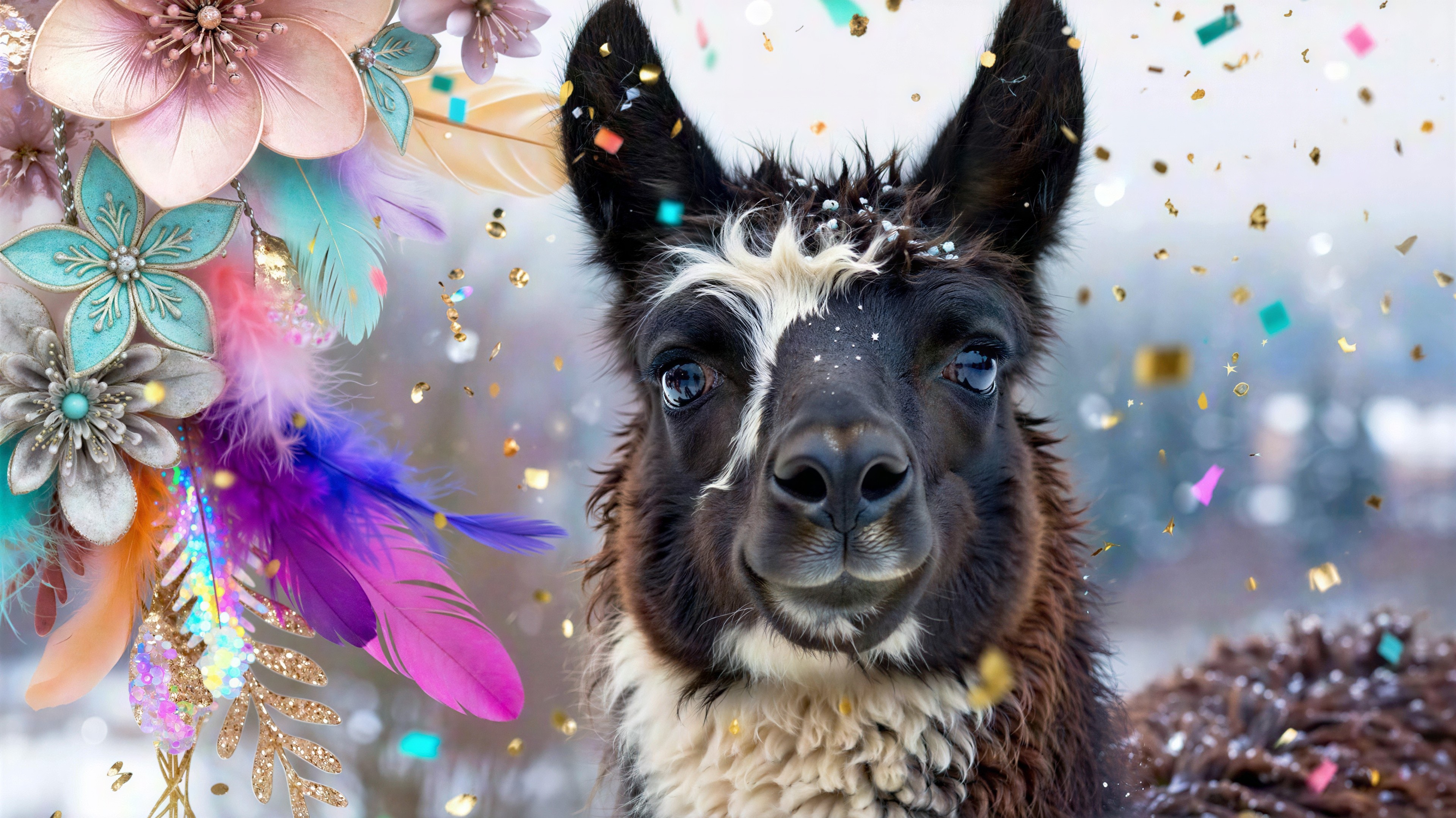 Close-Up of a Llama with Floral Decoration