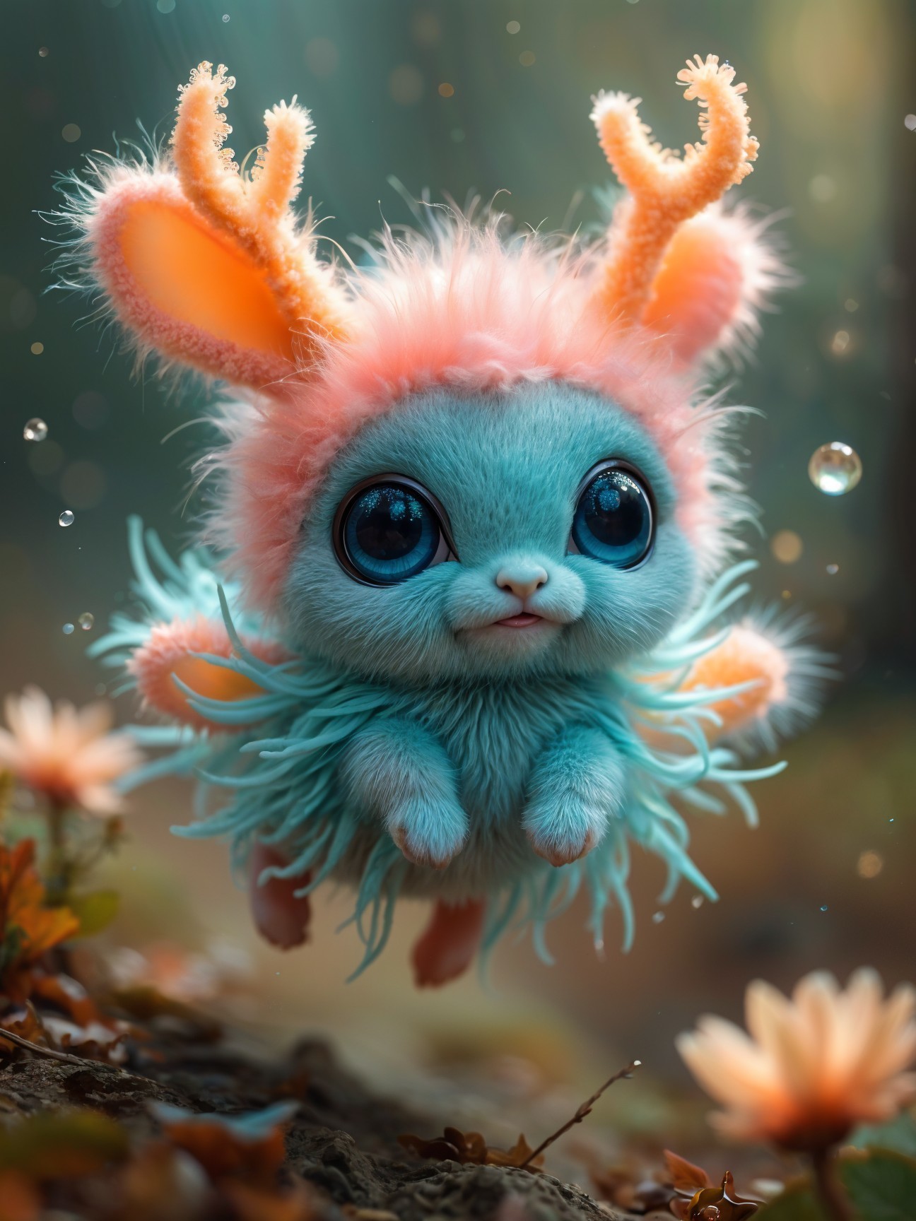 Whimsical Fluffy Creature in a Vibrant Forest