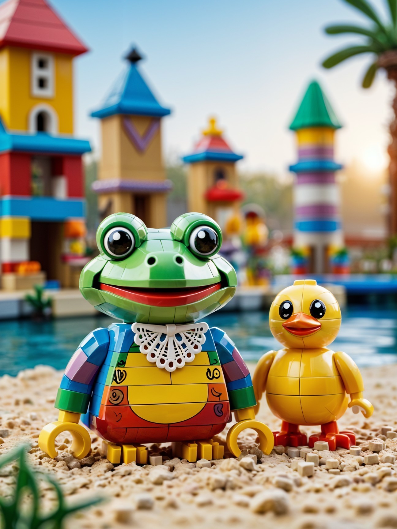 Colorful LEGO Scene with Frog and Duck Characters