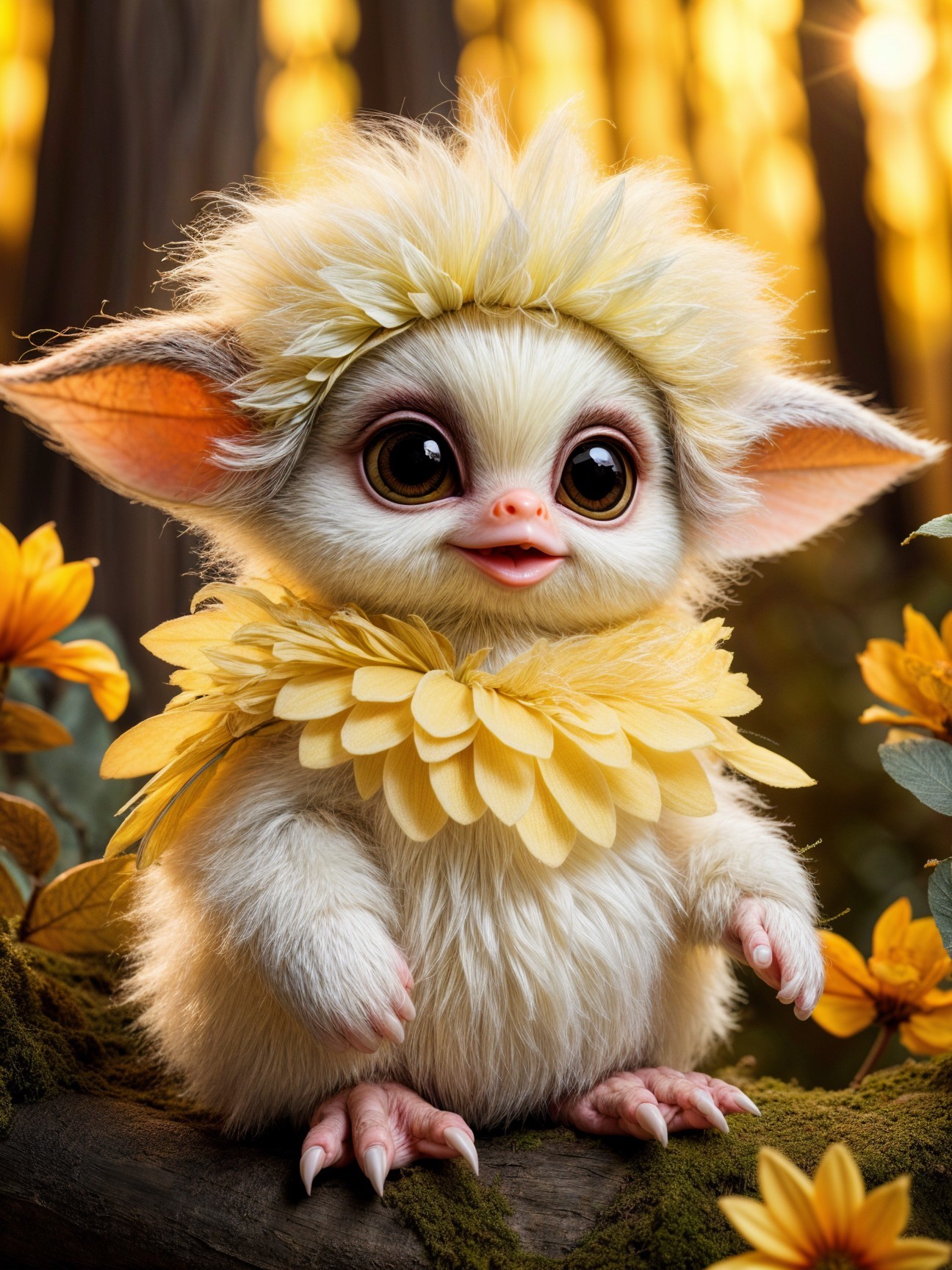 Whimsical Creature with Flower Crown in Enchanted Forest