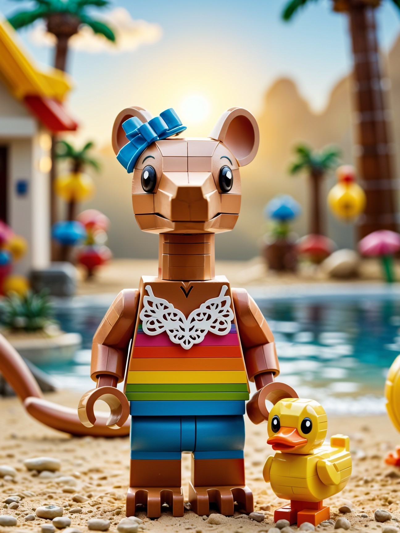 Vibrant LEGO Scene with Playful Kangaroo Character