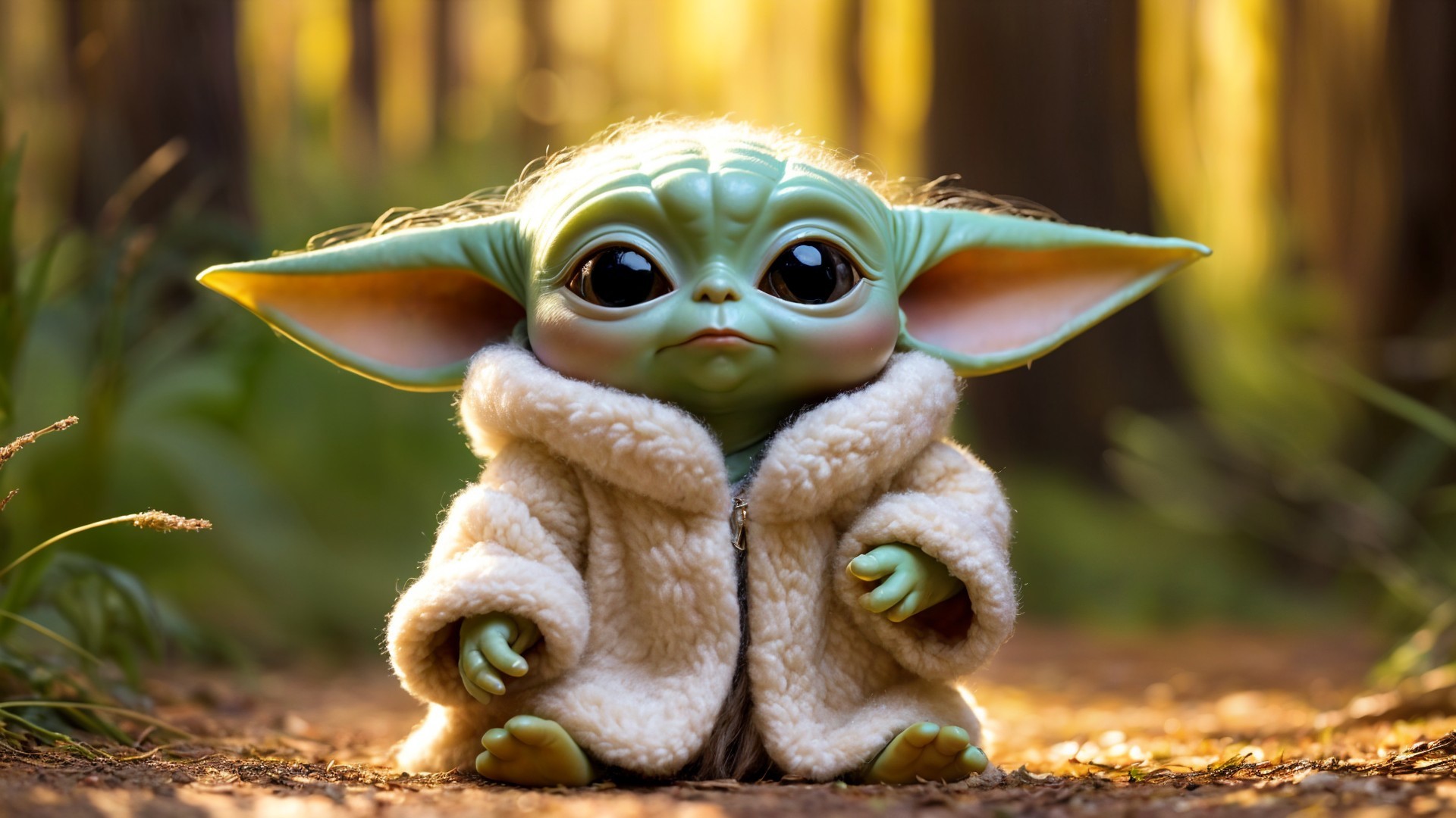 Green-Skinned Creature in a Sunlit Forest Setting